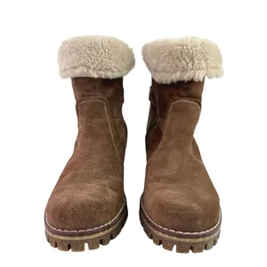 Manas Women's Brown Suede Sherpa Fold Over Buckle Strap Zip Snow Boots 38 US 7.5 thumbnail 2