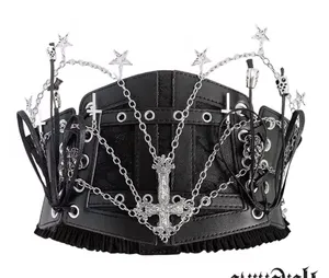 Black Gothic Corset Belt with Silver Chains thumbnail 1