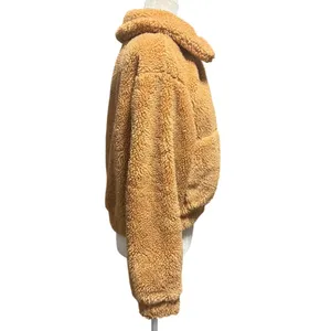 Urban Outfitters Sherpa Fleece Zip Jacket – Tan Teddy Bomber – Women’s Small thumbnail 3