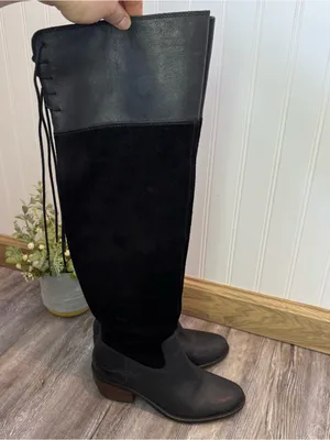 Lucky Brand Komah Black Suede and Leather Upper Knee High Boots Lace Womens 5.5 thumbnail 2