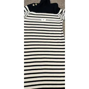 Eliza J Black Ivory Striped Turtleneck Sweater Dress Gold Buttons Size S thumbnail 7