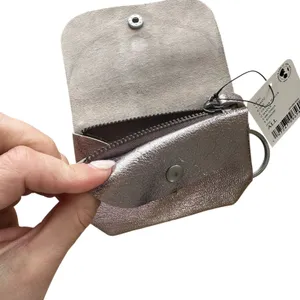 Free People Easy Eyes Leather Metallic Mauve Coin Pocket Mini Wallet Purse Charm thumbnail 3