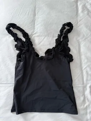 Urban Outfitters Black Ruffled Strap Tank Top thumbnail 3