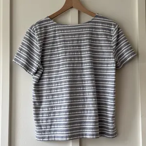 Loft Blue and White Textured Stripe V-Neck Tee thumbnail 9
