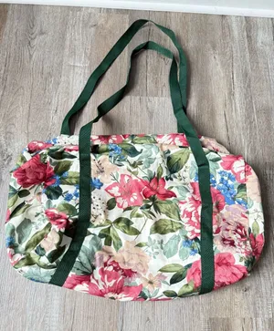 VTG Floral Canvas Tote Duffle Bag Multi Color Green Hippie Boho Bag thumbnail 1