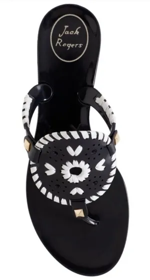 Jack Rogers Georgica Jelly Plastic Flip Flop‎ Sandal in Black White Size 10 thumbnail 1