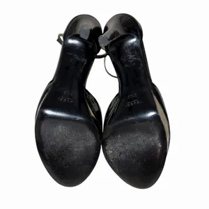 Gucci Black Patent Leather Gold‎ Platform Peep Toe Heels 9.5B Made in Italy thumbnail 11