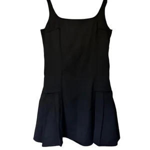 AQUA Black Square Neck Pleated Drop Waist Mini Dress Sleeveless Size Medium NEW thumbnail 2