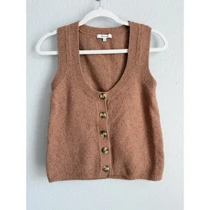 Madewell Kneale Button Front Sweater Vest Heather Rosewood Boho Coquette XS Wool thumbnail 3