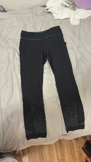 Lululemon Capri Black Leggings w/ teal details thumbnail 3