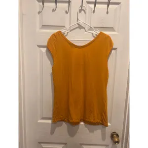 Gap Womens Mustard Yellow 100%‎ Pima Cotton Ruched Cap Sleeve V-Neck Top Large thumbnail 5
