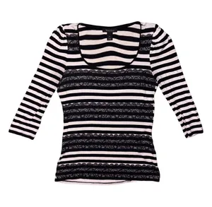 White House Black Market Striped Lace-Trim 3/4 Sleeve Top thumbnail 1