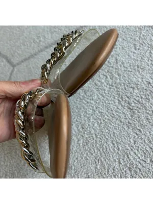 Clear Slide Sandals Nude Gold/Silver Chain Transparent Strap Slip On Sz 8 thumbnail 4