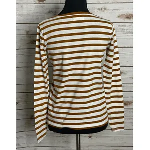 Madewell classic cotton tan/cream striped crew neck long sleeve t-shirt Size XS thumbnail 3
