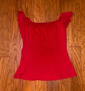 Red Retro Vintage 50s Shirt Short Sleeve Cotton Low Neck thumbnail 3