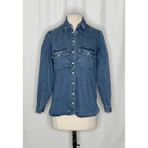 Anthropologie PILCRO Dannie Classic Denim Shirt Western Snap Puff Sleeve XXS thumbnail 2