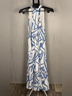 Banana Republic Blue and White Printed Halter Midi Dress thumbnail 6