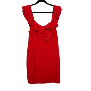 Lulus Red Ruffle V Neck Sleeveless Bodycon Mini‎ Dress XL Date Party NWT thumbnail 2