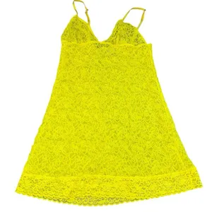 Vintage y2k Victoria’s Secret Yellow Stretch Lace Slip Mini Dress Sheer Nylon thumbnail 1