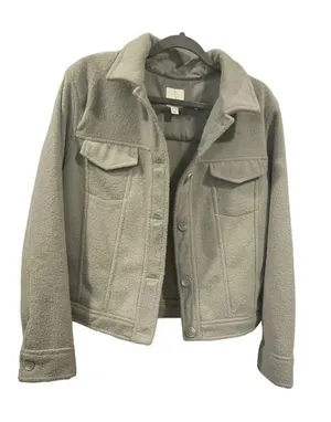 🪶‎ Joie Fuzzy Fleece Shacket 💚 Sage Green Trucker Jacket XL 🪶 thumbnail 1