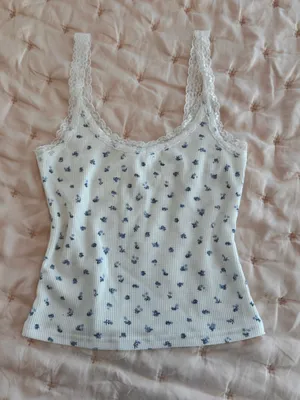 Blue Floral Lace Tank Top thumbnail 1