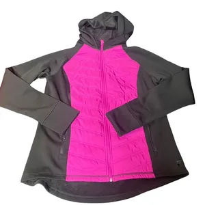 Fila Sport Womens Hybrid Jacket Magenta‎ Pink Black Quilted Fleece Hoodie XL thumbnail 1