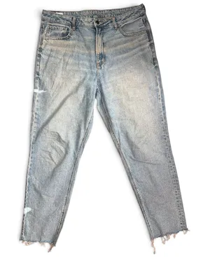 American Eagle Strigid Mom Jeans Light Wash High Rise Raw Hem Size 14‎ Regular thumbnail 1