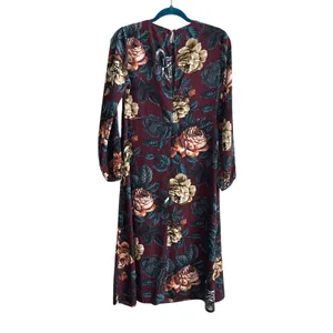 ASOS Midi Dress Women 6 Burgundy Floral Dark Academia Long Sleeve Tea Dress thumbnail 4