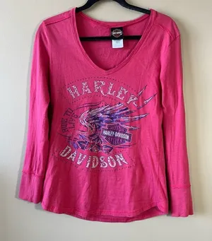 ✨ Harley Davidson Women’s Pink‎ Long Sleeve Top Omaha Nebraska Small thumbnail 1