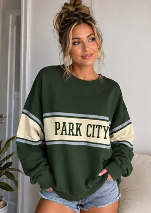 Altar’d State Park City Green Colorblock Crewneck Sweatshirt thumbnail 1