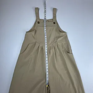 Tan Overalls Baggy Jumpsuit Sleeveless Wide Leg Romper Size Medium Lightweight thumbnail 5