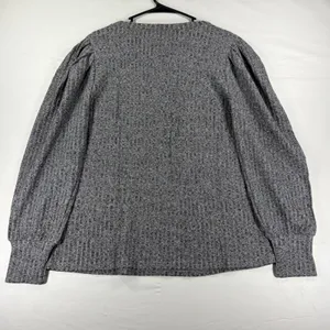 Womens Gray Ribbed Knit V-Neck Puff Sleeve Blouse Size Large NWT Grandmacore Top thumbnail 8