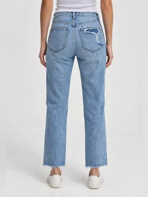 Gap 1969 Mid Rise Destructed Vintage Straight Jeans – Light Indigo – 0/25R thumbnail 3
