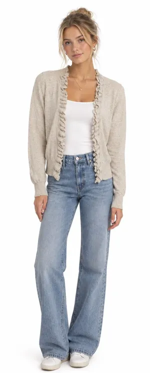 Moda International Cream Ruffled Cardigan thumbnail 1