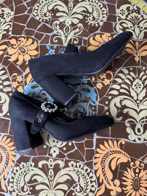 Forever 21 Black Mary Jane Heels with Crystal Circle Buckle thumbnail 3