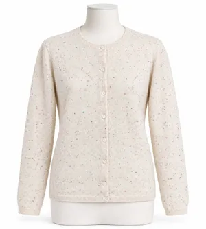 Lands End L Cardigan Sweater Cream Rainbow Speckled Cashmere Classic Button Up thumbnail 1