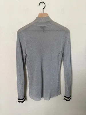 rag & bone Priya Metallic Silver Turtleneck Top Long Sleeve Womens Size M thumbnail 3