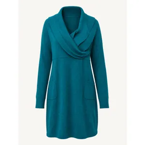 Athleta Teal Sweater Dress 2X Cowl Neck Tunic Organic Cotton Wool Pockets thumbnail 5