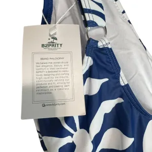 B2PRITY Navy White Tropical Floral Ruched‎ One Piece Swimsuit Women's Small thumbnail 7