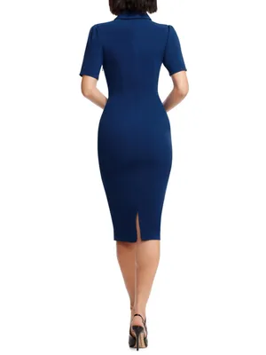 Dress the Population Gloria Blue Front Zip Pencil Sheath Dress Women's Small thumbnail 2