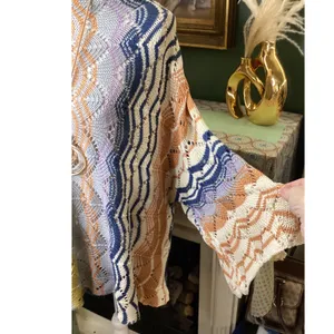 Easel Los Angeles Womens Large Multi Color Chevron Open‎ Knit Oversized Sweater thumbnail 2