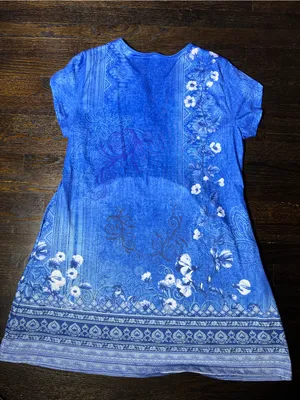Zeagoo Blue Floral V-Neck A-Line T-Shirt Mini Sun Dress Extra Large thumbnail 7