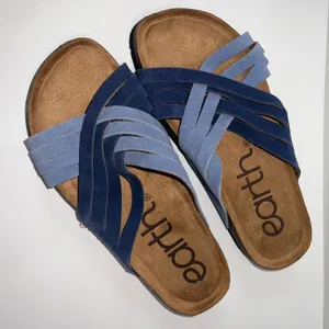 Earth Atlas Slide Sandals Women's 7.5M Blue Leather Comfort Footbed Arch Support thumbnail 1