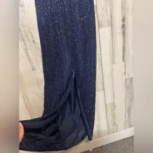 Navy Blue Beaded Embellished Maxi Dress Formal Evening Gown Size M thumbnail 9