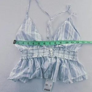 Urban Outfitters -1851 NWT Out From Under Blue Striped‎ Cami Crop Top Smocked Ruffle Hem Small thumbnail 7