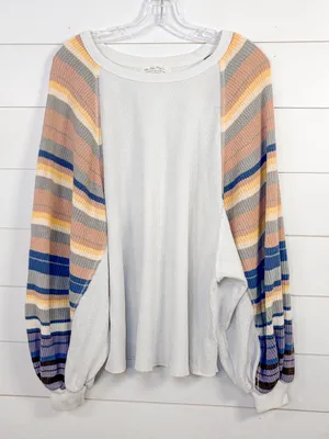 Free People Rainbow Dreams Balloon Sleeve Thermal Knit Blouse, EUC, Medium thumbnail 6
