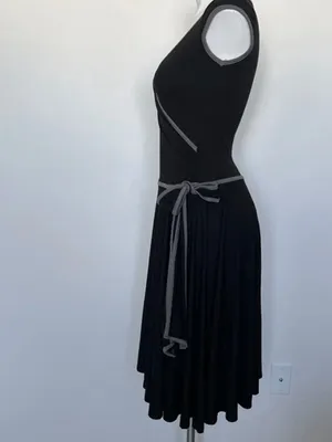 CHERISH Black Dress Womens Small 50s Retro Rockabilly Pinup Wrap Swing Midi Trim thumbnail 5