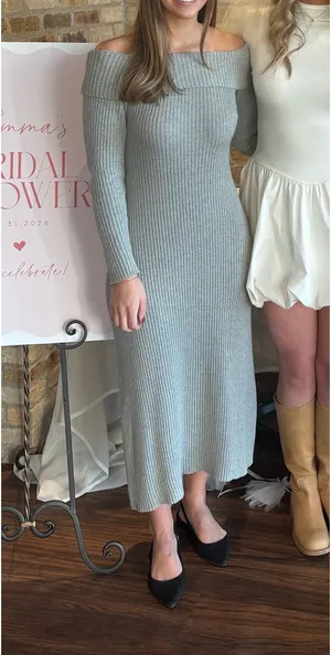 American Threads Grey Off the Shoulder Sweater Dress thumbnail 4