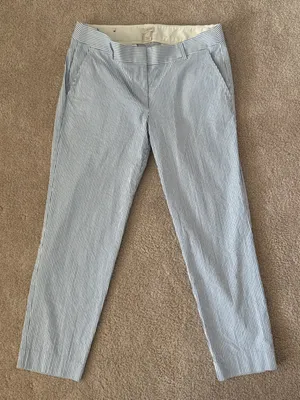 J.Crew Blue & White Striped Seersucker Tapered Ankle Pants‎ thumbnail 2