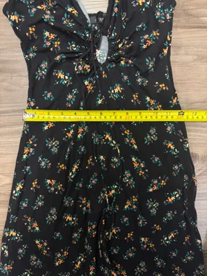 AFRM Cora Keyhole Floral Midi Dress Small Black Ditsy Floral Sold Out $118 thumbnail 8